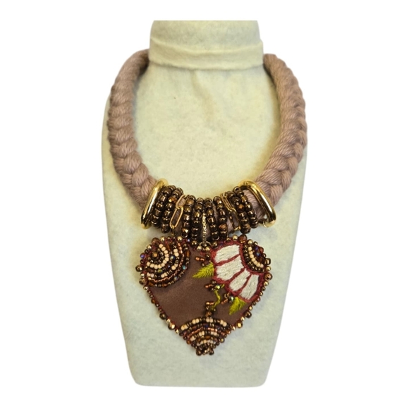 Handembroidered Heart Necklace - Picture 1 of 4